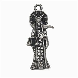Gothic Grim Reaper Death Charms 304 Stainless Steel Pendant Pave Rhinestone Antique Silver, approx 11-33mm