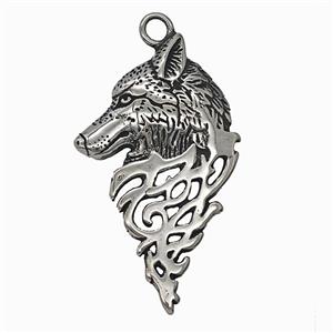 304 Stainless Steel Wolf-head Pendant Antique Silver, approx 30-50mm