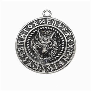 304 Stainless Steel Wolf Pendant Antique Silver, approx 40mm