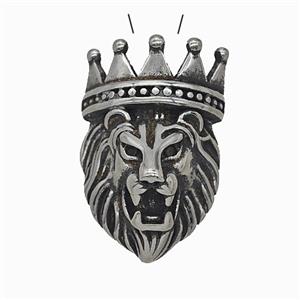 304 Stainless Steel Lion Crown Pendant Antique Silver, approx 20-30mm