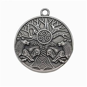 Viking Wolf Charms 304 Stainless Steel Tree Pendant Antique Silver, approx 40mm