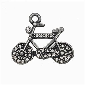 304 Stainless Steel Bicycle Pendant Pave Rhinestone Sports Antique Silver, approx 18-24mm