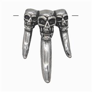 Triple Skull Charms 304 Stainless Steel Pendant Antique Silver, approx 25-36mm, 5mm hole