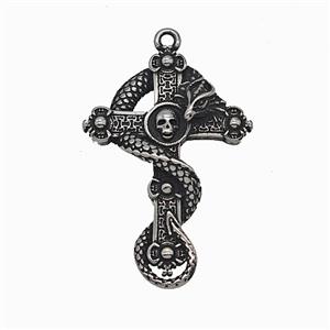 Dragon Cross Charms 304 Stainless Steel Pendant Skull Antique Silver, approx 29-41mm