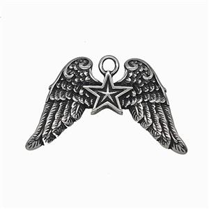 304 Stainless Steel Angel Wings Pendant Antique Silver, approx 30-45mm