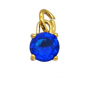 Stainless Steel Pendant Pave Blue Zirconia Gold Plated, approx 7mm