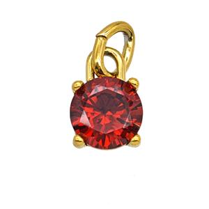 Stainless Steel Pendant Pave Red Zirconia Gold Plated, approx 7mm