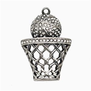 Stainless Steel Basketball Pendant Pave Rhinestone Hoop Sports Antique Silver, approx 26-35mm