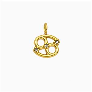 Stainless Steel Pendant Pave Rhinestone Zodiac Cancer Gold Plated, approx 8-9mm