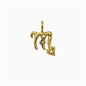 Stainless Steel Pendant Pave Rhinestone Zodiac Scorpio Gold Plated, approx 8-9mm
