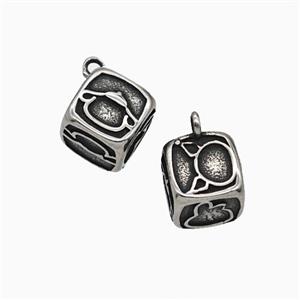 Stainless Steel Cube Pendant Antique Silver, approx 8mm