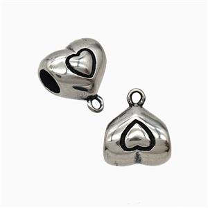 Stainless Steel Heart Bail Large Hole Antique Silver, approx 11-12mm, 5mm hole
