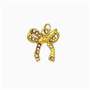 Stainless Steel Bowknot Pendant Pave Rhinestone Gold Plated, approx 12mm