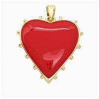 Copper Heart Pendant Red Enamel Gold Plated, approx 20mm
