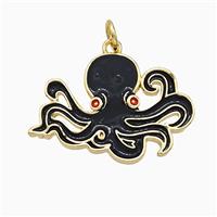 Octopus Charms Copper Pendant Black Enamel Gold Plated, approx 16-22mm