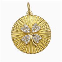Copper Clover Pendant Pave Zirconia Gold Plated, approx 19.5mm