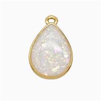 White Fire Opal Teardrop Pendant Copper Gold Plated, approx 12-16mm