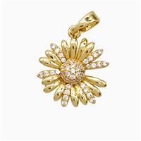 Copper Sunflower Pendant Pave Zirconia Gold Plated, approx 14mm