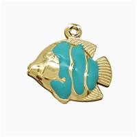 Copper Fish Pendant Teal Enamel Gold Plated, approx 14-17mm