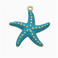 Copper Starfish Pendant Teal Enamel Gold Plated, approx 19mm