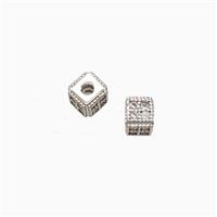 Copper Cube Beads Pave Zirconia Platinum Plated, approx 4mm