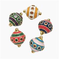Copper Bicone Connector Pave Zirconia Enamel Gold Plated Mixed, approx 20mm