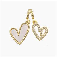 Copper Heart Pendant Pave Zirconia Shell Gold Plated, approx 10mm, 10-14mm