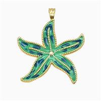 Copper Starfish Pendant Green Enamel Gold Plated, approx 35mm