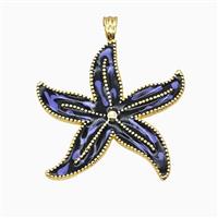 Copper Starfish Pendant Black Lavender Enamel Gold Plated, approx 35mm
