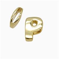 Copper Letter-P Beads Flat Hole Gold Plated, approx 16-20mm, 2-4-16mm hole