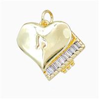 Piano Charms Copper Musical Pendant Pave Zirconia Gold Plated, approx 18-20mm