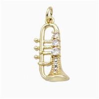 Copper Trumpet Pendant Pave Zirconia Musical Gold Plated, approx 9-20mm