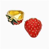 Copper Strawberry Pendant Red Enamel Gold Plated, approx 18-20mm