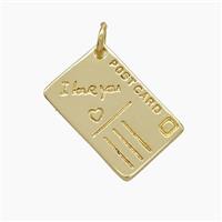 Post Card Charms Copper Pendant ILoveYou Gold Plated, approx 11.5-18mm