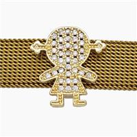 Copper Watchband Beads Pave Zirconia Kids Girl Flat Hole Gold Plated, approx 15mm, 2-10mm hole
