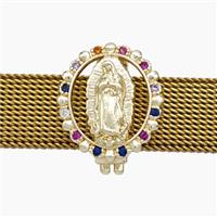 Copper Watchband Beads Pave Zirconia Virgin Mary Flat Hole Gold Plated, approx 14-16mm, 2-10mm hole