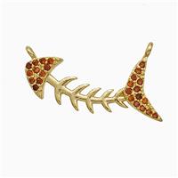Copper Fishbone Pendant Pave Zirconia 2loops Gold Plated, approx 12-22mm
