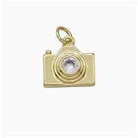 Copper Camera Pendant Pave Zirconia Gold Plated, approx 10-13mm