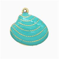 Copper Scallop Shell Pendant Teal Enamel Gold Plated, approx 15-19mm