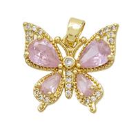 Copper Butterfly Pendant Pvae Zirconia Pink Crystal Glass Gold Plated, approx 16-18mm