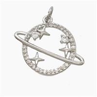 Copper Planet Pendant Pave Zirconia Platinum Plated, approx 16mm