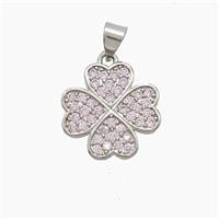 Copper Clover Pendant Pave Zirconia Platinum Plated, approx 15mm