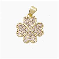 Copper Clover Pendant Pave Zirconia Gold Plated, approx 15mm