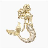 Copper Mermaid Pendant Pave Zirconia Gold Plated, approx 26-35mm