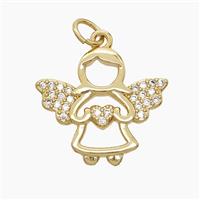 Copper Kids Girls Pendant Pave Zirconia Angel Wings 18K Gold Plated, approx 16.5-18.5mm