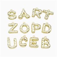 Copper Alphabet Pendant Pave Zirconia Gold Plated Mix Letters, approx 15-18mm