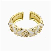 Copper Ring Pave Zirconia White Enamel Gold Plated, approx 7mm, 18mm dia