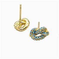 Copper Knot Stud Earrings Pave Zirconia Gold Plated, approx 7-11mm