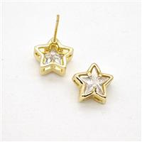 Copper Star Stud Earrings Pave Zirconia Gold Plated, approx 10mm