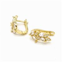 Copper Latchback Earrings Pave Zirconia Leaf Gold Plated, approx 8-16mm, 12mm